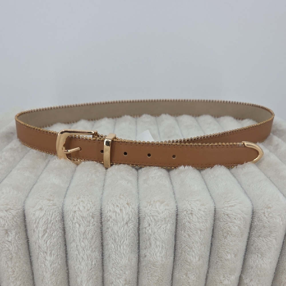 Steve Madden Slim Tan Belt with Gold Hardware